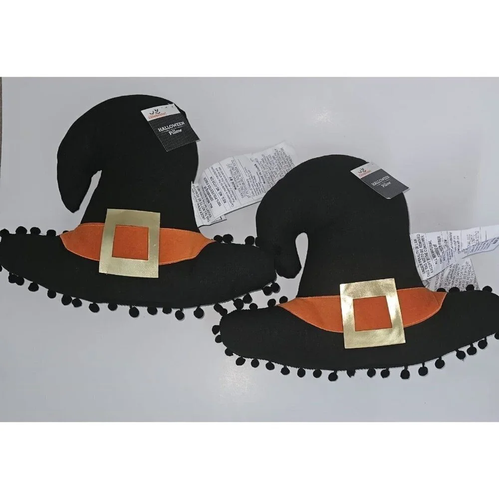 2 Witch Hats Halloween Decorative Pillow Plush Throw Party Decor NEVER USED